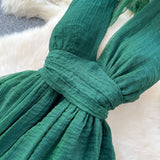 dark green V-neck halter back long dress HZ1024