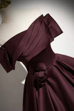Satin Long Prom Dress, Burgundy Off-the-Shoulder Formal Dress HZ1024