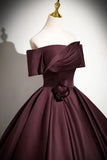 Satin Long Prom Dress, Burgundy Off-the-Shoulder Formal Dress HZ1024