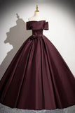 Satin Long Prom Dress, Burgundy Off-the-Shoulder Formal Dress HZ1024
