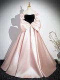 A-Line Satin Long Prom Dress, Pink Long Formal Dress HZ1024