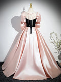 A-Line Satin Long Prom Dress, Pink Long Formal Dress HZ1024