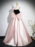 A-Line Satin Long Prom Dress, Pink Long Formal Dress HZ1024