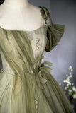 A-line tulle long prom dress, green bridesmaid dress HZ1024