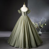 A-line tulle long prom dress, green bridesmaid dress HZ1024