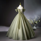 A-line tulle long prom dress, green bridesmaid dress HZ1024