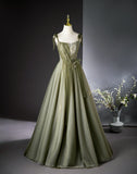 A-line tulle long prom dress, green bridesmaid dress HZ1024