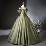 A-line tulle long prom dress, green bridesmaid dress HZ1024