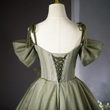 A-line tulle long prom dress, green bridesmaid dress HZ1024