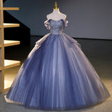 strapless tulle sequin long prom dress, evening dress HZ1024