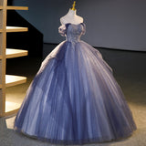 strapless tulle sequin long prom dress, evening dress HZ1024