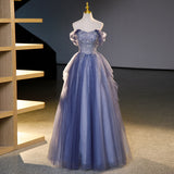 strapless tulle sequin long prom dress, evening dress HZ1024