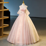 pink sweetheart neckline tulle sequin long prom dress, pink evening dress HZ1024