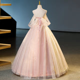 pink sweetheart neckline tulle sequin long prom dress, pink evening dress HZ1024