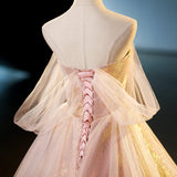 pink sweetheart neckline tulle sequin long prom dress, pink evening dress HZ1024