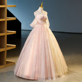 pink sweetheart neckline tulle sequin long prom dress, pink evening dress HZ1024
