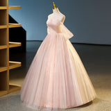 pink sweetheart neckline tulle sequin long prom dress, pink evening dress HZ1024