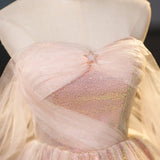 pink sweetheart neckline tulle sequin long prom dress, pink evening dress HZ1024