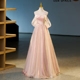 pink sweetheart neckline tulle sequin long prom dress, pink evening dress HZ1024