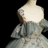 A-line tulle sequined long ball dress, green evening dress HZ1024