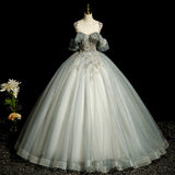 A-line tulle sequined long ball dress, green evening dress HZ1024