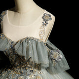A-line tulle sequined long ball dress, green evening dress HZ1024