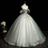 A-line tulle sequined long ball dress, green evening dress HZ1024