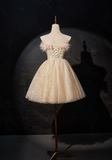 A-line tulle sequin short prom dress, champagne sweet 16 dress HZ1024