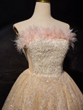 A-line tulle sequin short prom dress, champagne sweet 16 dress HZ1024