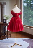 A-line tulle short prom dress, red bridesmaid dress HZ1024
