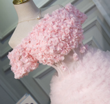 A-line off-the-shoulder tulle short prom dress, pink bridesmaid dress HZ1024