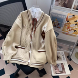 style V-neck sweater autumn and winter new loose lazy college style age-reducing cardigan jacket for women HZ1024