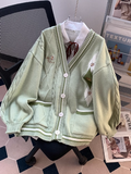 style V-neck sweater autumn and winter new loose lazy college style age-reducing cardigan jacket for women HZ1024