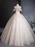 Off Shoulder Tulle Lace Champagne Long Prom Dress, Champagne Formal Dress HZ1024