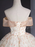 Off Shoulder Tulle Lace Champagne Long Prom Dress, Champagne Formal Dress HZ1024