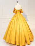 Off Shoulder Satin Yellow Long Prom Dress, Yellow Long Formal Dress HZ1024
