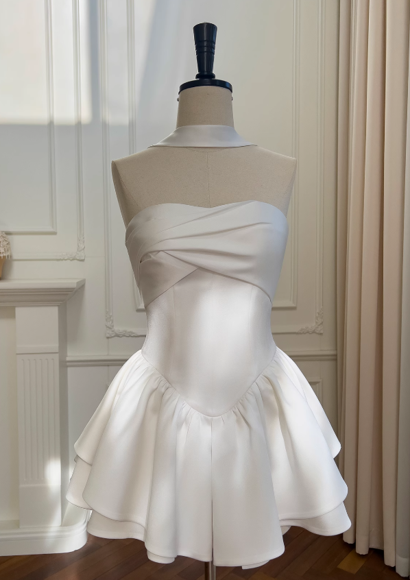 White Strapless Short Prom Dress for Party&Birthday??Elegant Evening Dress HZ1024