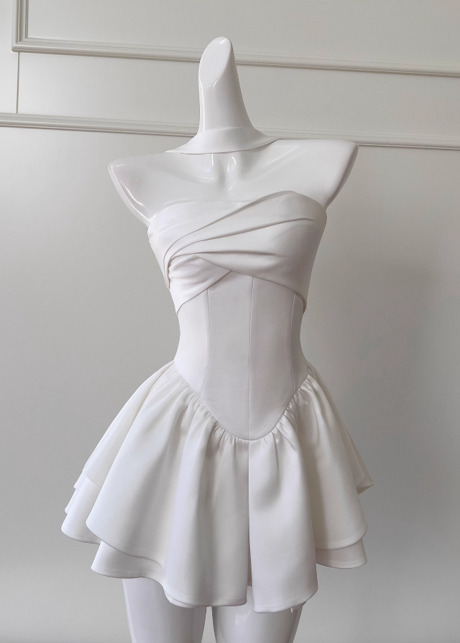 White Strapless Short Prom Dress for Party&Birthday??Elegant Evening Dress HZ1024