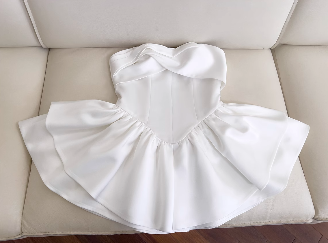 White Strapless Short Prom Dress for Party&Birthday??Elegant Evening Dress HZ1024