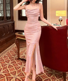 lam¨¦ pink shimmery side slit dress birthday dress HZ1024