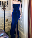 silk slim suspender dress, blue party dress HZ1024