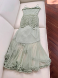 green suspender long dress HZ1024