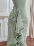 green suspender long dress HZ1024