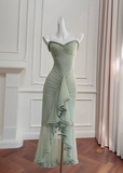 green suspender long dress HZ1024