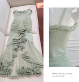 green suspender long dress HZ1024