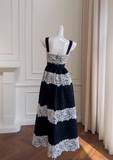lace stitching suspender long dress HZ1024
