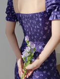 floral square neck puff sleeve A-line short dress HZ1024