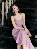 Smoke Gilded Chinese Style New Chinese Satin Large U-neck Waisted Suspender Long Skirt for Women HZ1024