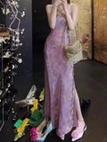 Smoke Gilded Chinese Style New Chinese Satin Large U-neck Waisted Suspender Long Skirt for Women HZ1024