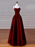 Sweetheart ??Prom Dress for Birthday&Graduation-Burgundy Satin Long Formal Evening Dress HZ1024